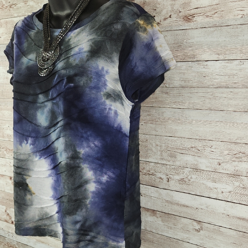Simply Vera Vera Wang Tie-Dye Top - Blue and Black, Sz PM - Picture 3 of 9